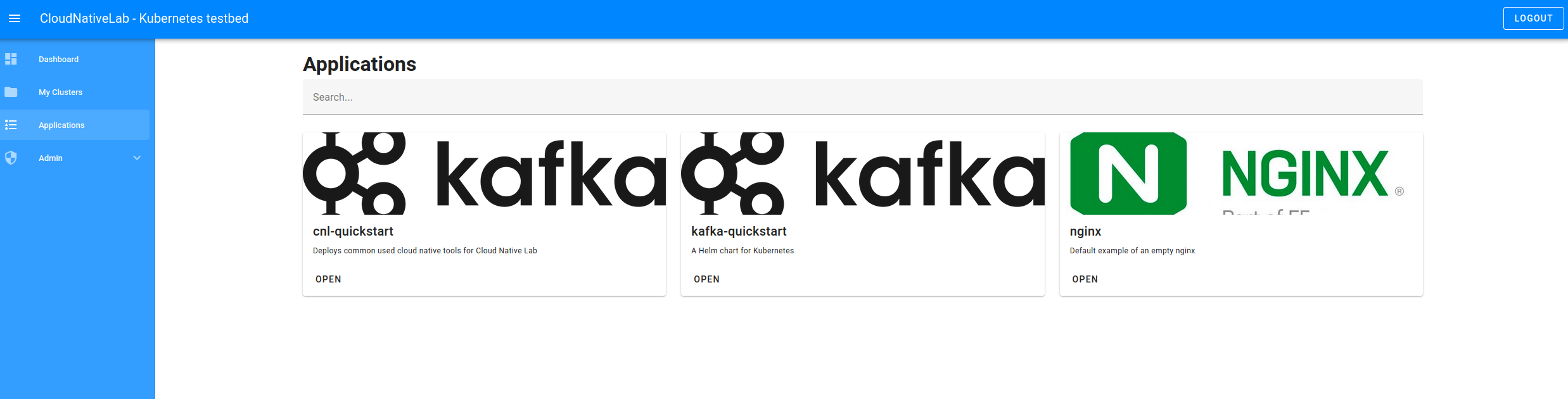 screenshot of the xnl apps menu