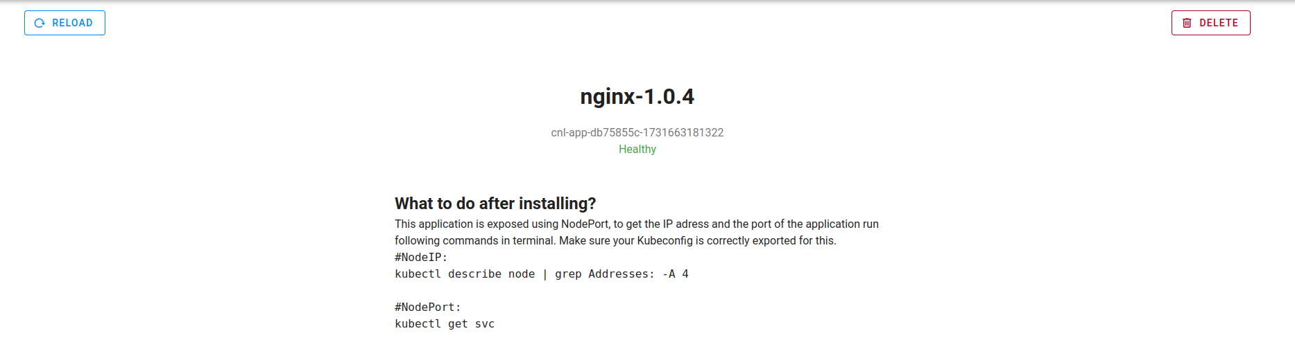 screenshot of an installed xnl app